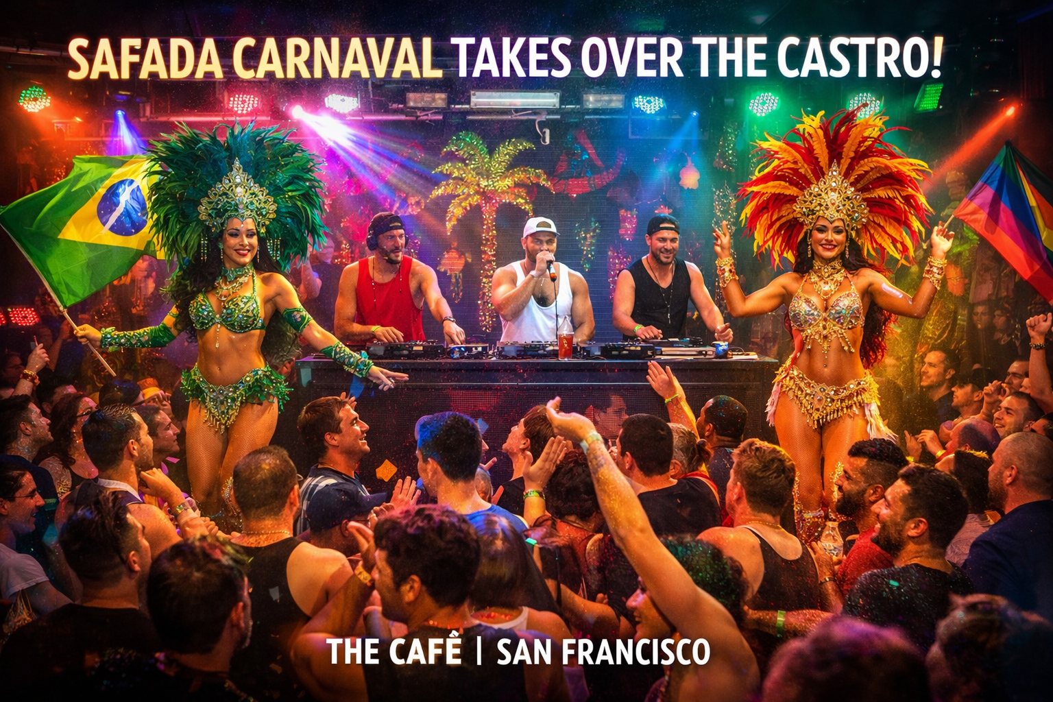 A group of people at the Safada Carnaval party at the cafe in san franisco
