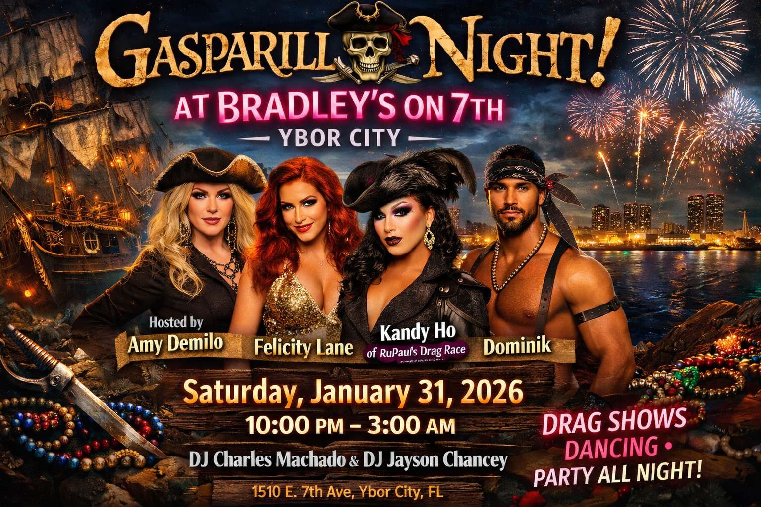 Hosts dressed like pirates for gasparilla night at Bradley's on 7th Avenue in Ybor City 